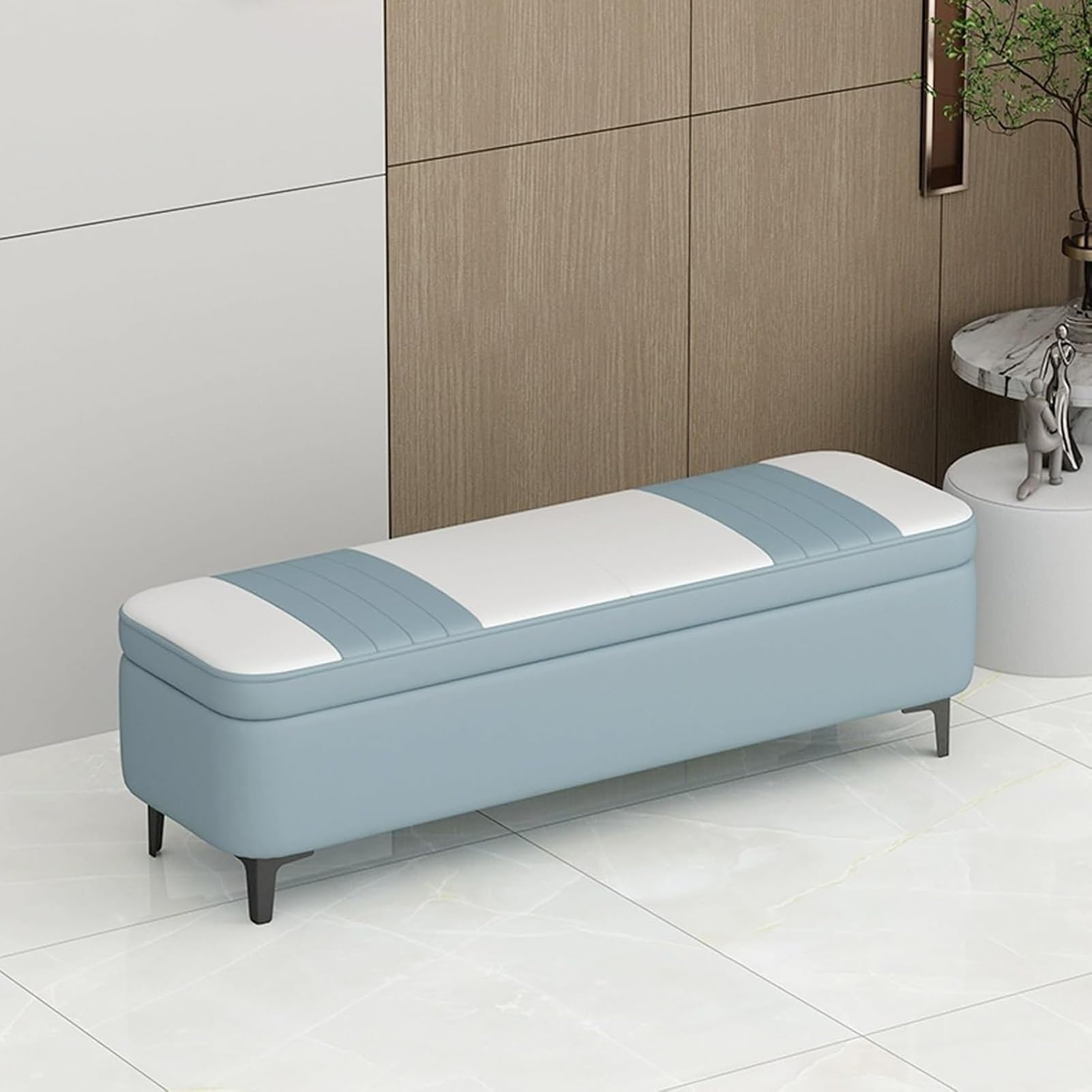 Banc de rangement pour couloir et salon bleu moderne de 40 cm