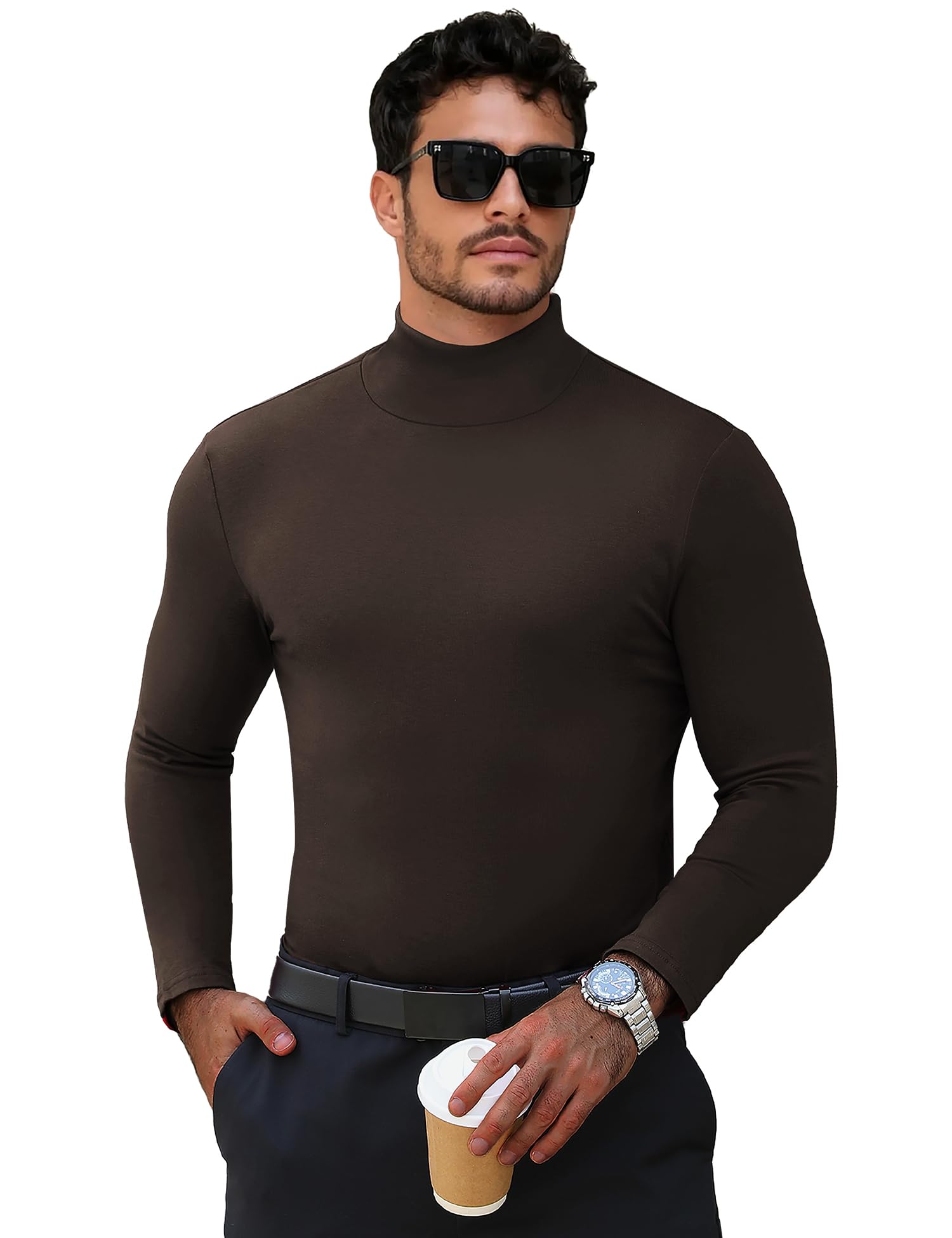 Men's Turtleneck Casual Basic High Neck Long Sleeve T Shirts Half Neck Lightweight Pullover Sweater