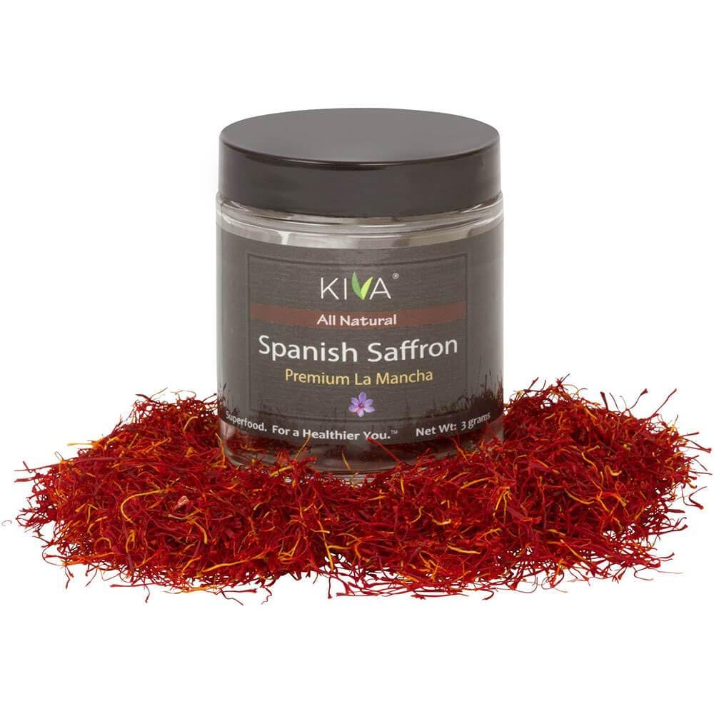 Kiva Premium Spanish Saffron, 3g - Grade A+ Quality Saffron Threads for Paella, Risotto, Rice, Tea, Desserts | Non-GMO | No Additives | Glass Jar