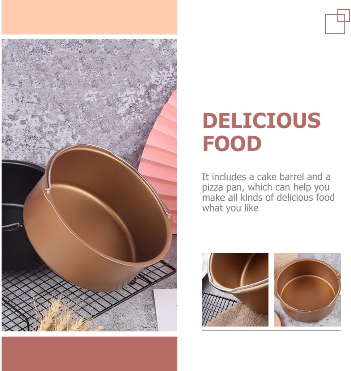 Round Cake Baking Pan with Handle 8-Size Metallic Non-Stick Air Fryer Accessory for Cheesecake and Dessert Baking at Home