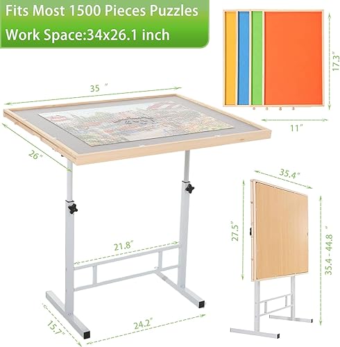Miniatura 3 de Mesa de rompecabezas con cajones, con patas y cubierta, 10001500 piezas, mesas de rompecabezas ajustables para adultos, plegable, portátil, mesa de