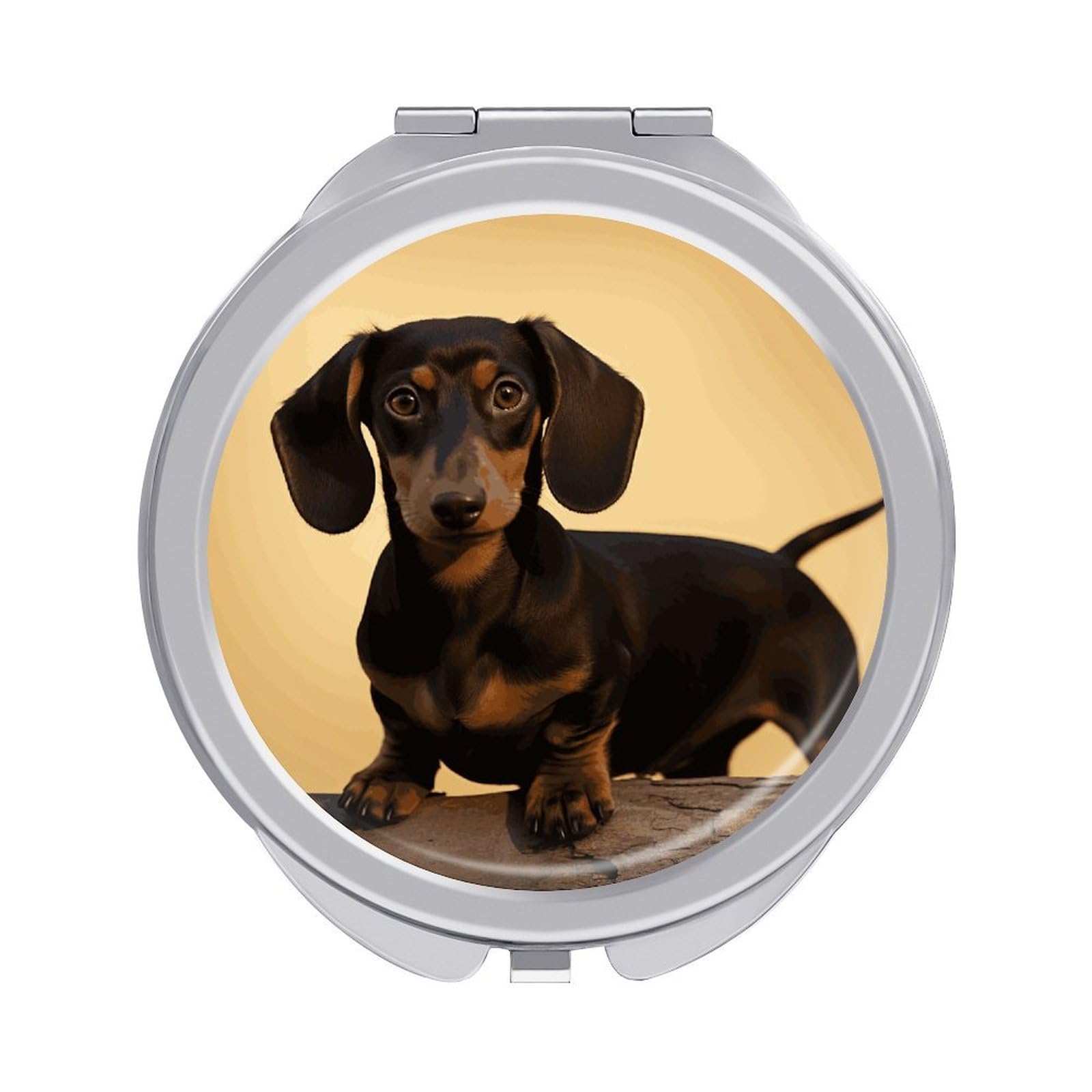 VstaDank A Cute Dachshund Compact Mirror for Purses Round Fashion Travel Makeup Mirror 2X /1x Magnifying Double Sides Mini Mirrors Portable Pocket Mirrors for Handbag Purse Women Gift