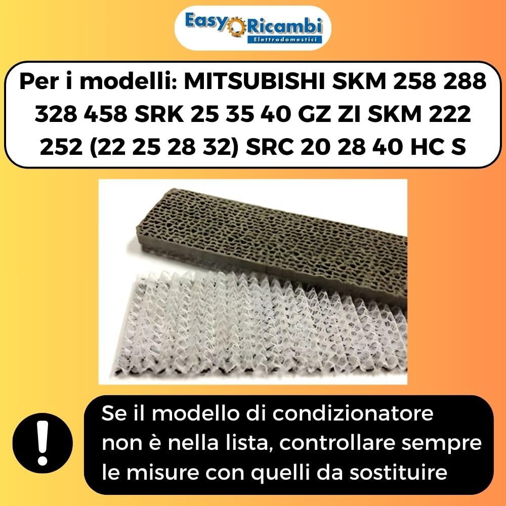 2 Filtri Condizionatore (255x50mm) Filtro Aria Condizionata Sostitutivo per MITSUBISHI, Adatto ai modelli 258 288 328 458 SRK 25 35 40 GZ ZI 222 252 (22 25 28 32) SRC 20 28 40 HC S
