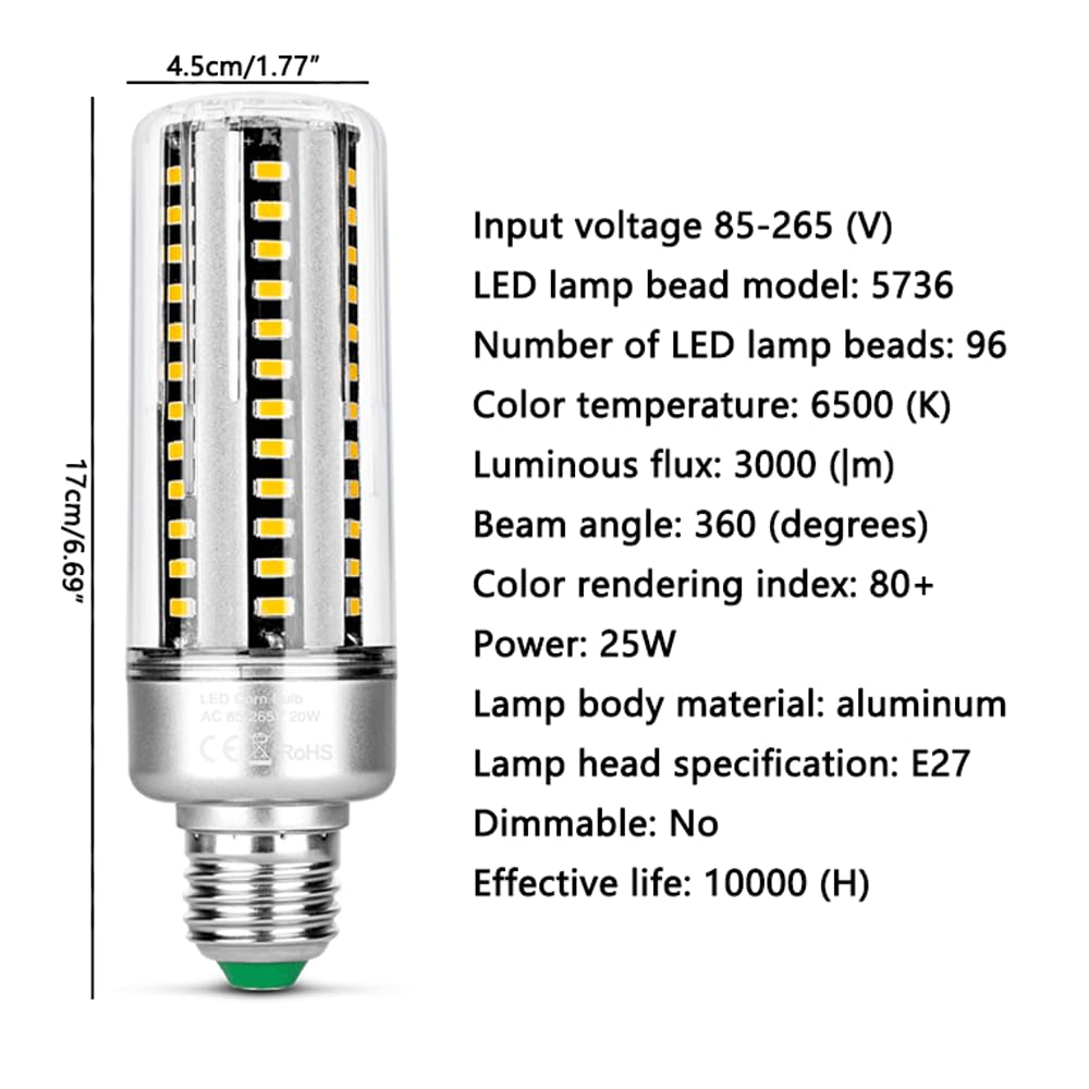 Paquete de 2 Bombillas Led E27 de 25 W, Luz Blanca Cálida, 3000 K, 3000 Lm, Bombilla Incandescente de Repuesto de 250 W, Bombilla Led E27, Bombilla de Bajo Consumo para Iluminación de Jardín
