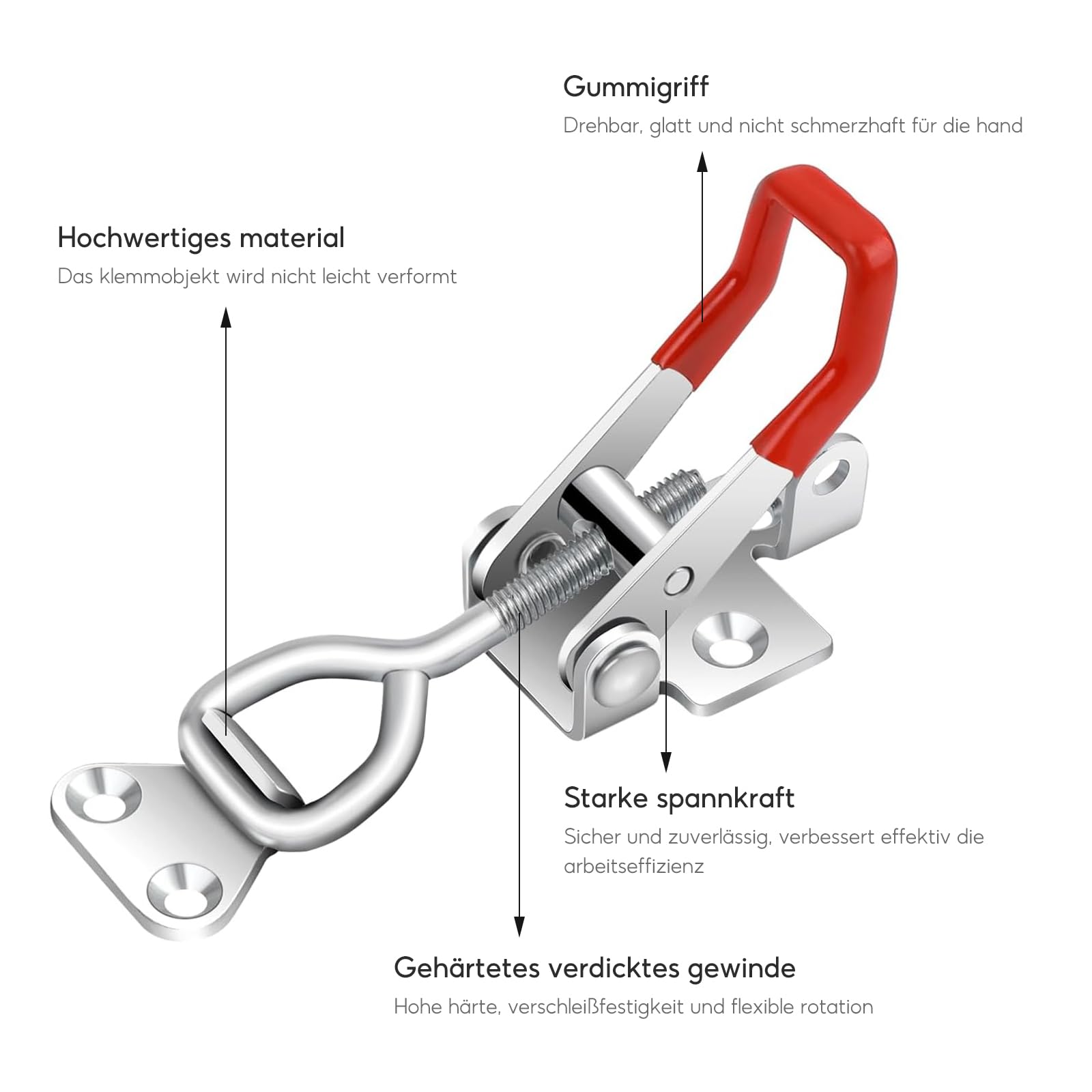 Metalowe zapięcie zaciskowe GH-4001, 6 sztuk, zapięcie z przetyczką, zamknięcie skrzyni, mały napinacz do dźwigni kolanowej, regulowany (100 kg/220 lbs)