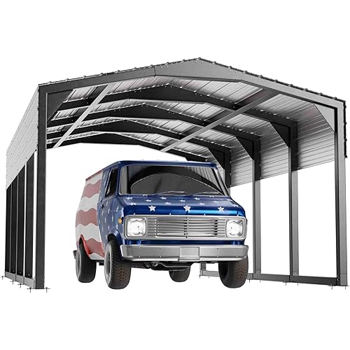 Metal Carport 12x20 FT, Heavily Reinforced Car Garage with Extra Crossbeams Kits, Auto Shelters with Steel Roof and Enhanced Base, Snow Resistance Vehicle Shed, Carports for Tractors,Boat,Truck