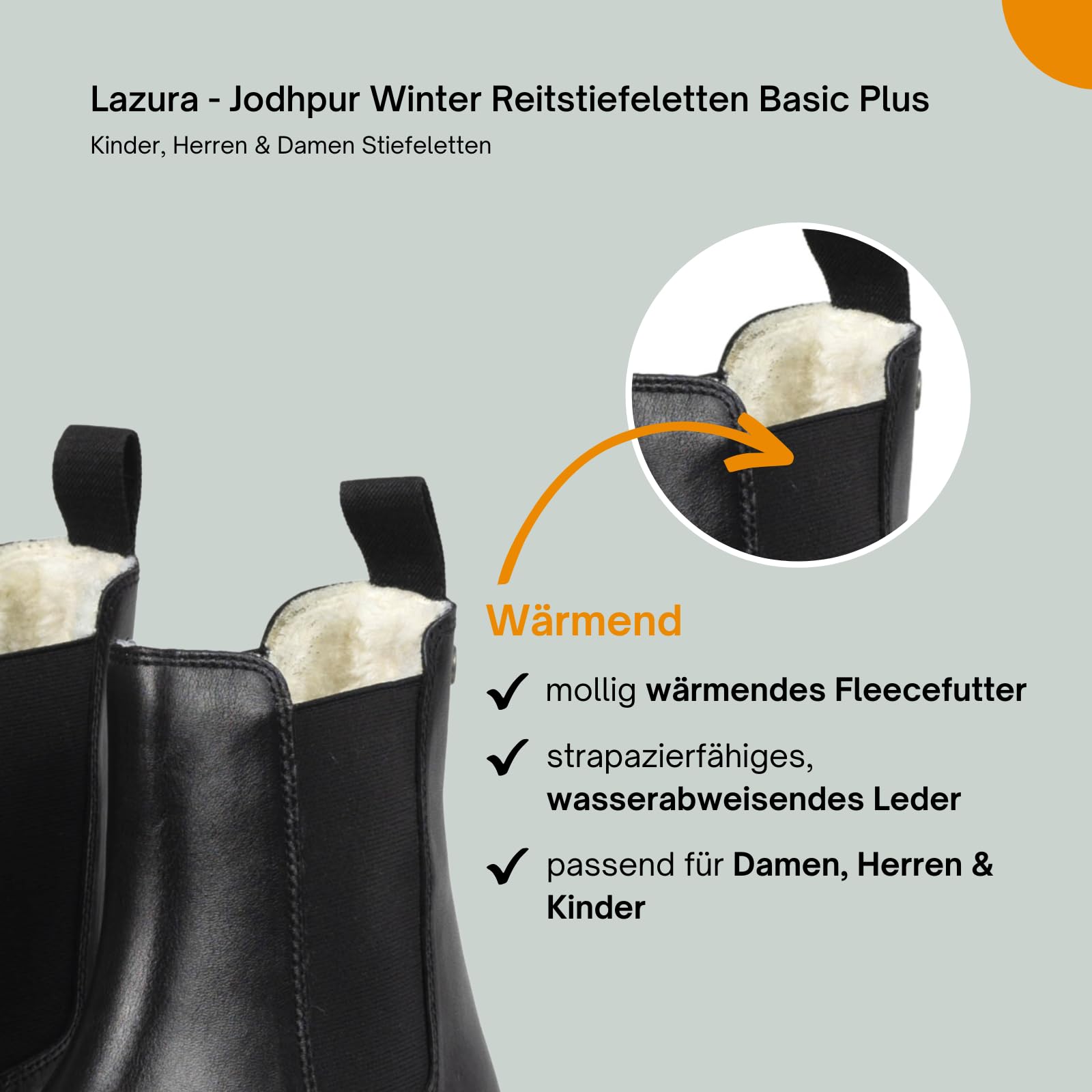 Lazura - Jodhpur Winter Reitstiefeletten Basic Plus | Kinder, Herren & Damen Stiefeletten | mit Fleece-Futter & Pull-On | schwarze Chelsea Boots aus Leder | Reitschuhe | Größe 28-43