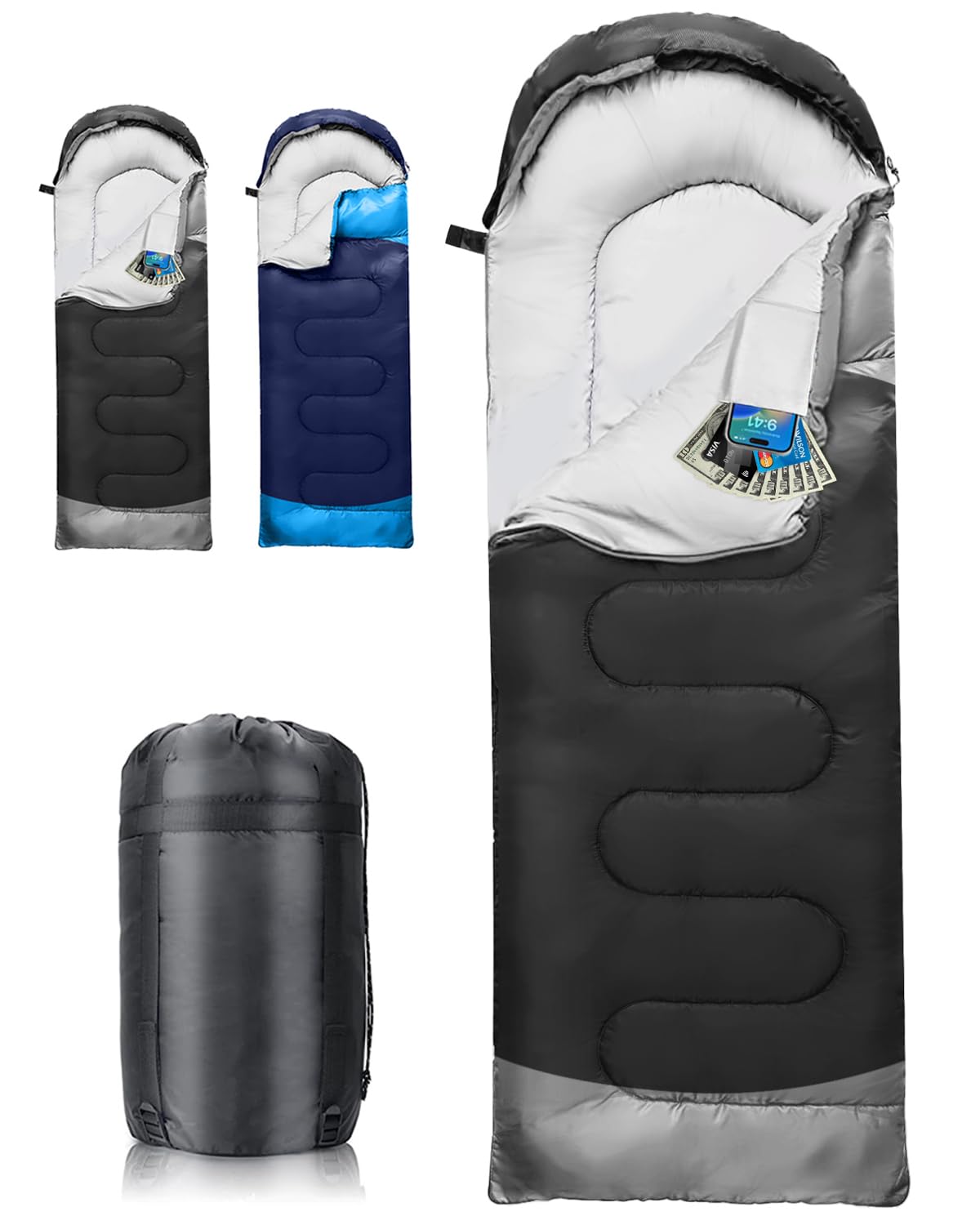 Cold Weather Sleeping Bag, Lightweight 4 Season Camping Sleeping Bag for Backpacking and Hiking, Warm Sleep Camping Accessories for Adults & Teens