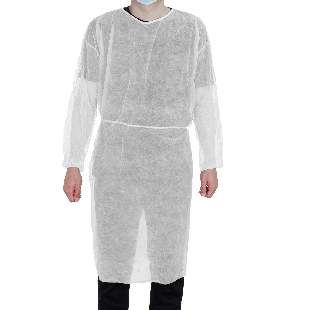 10/20/30/40pcs Disposable Isolation Gowns,Thicken Disposable Aprons Surgical Gown PP Non-woven Security Protection Suit Isolation Clothing Unisex (40PC, White)