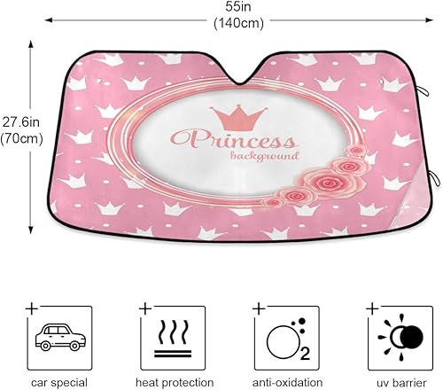 Miniatura 5 de Parasol para parabrisas de automóvil, corona de princesa, bloquea los rayos UV, protector de acordeón plegable para automóvil, camión, SUV, 55 x 28