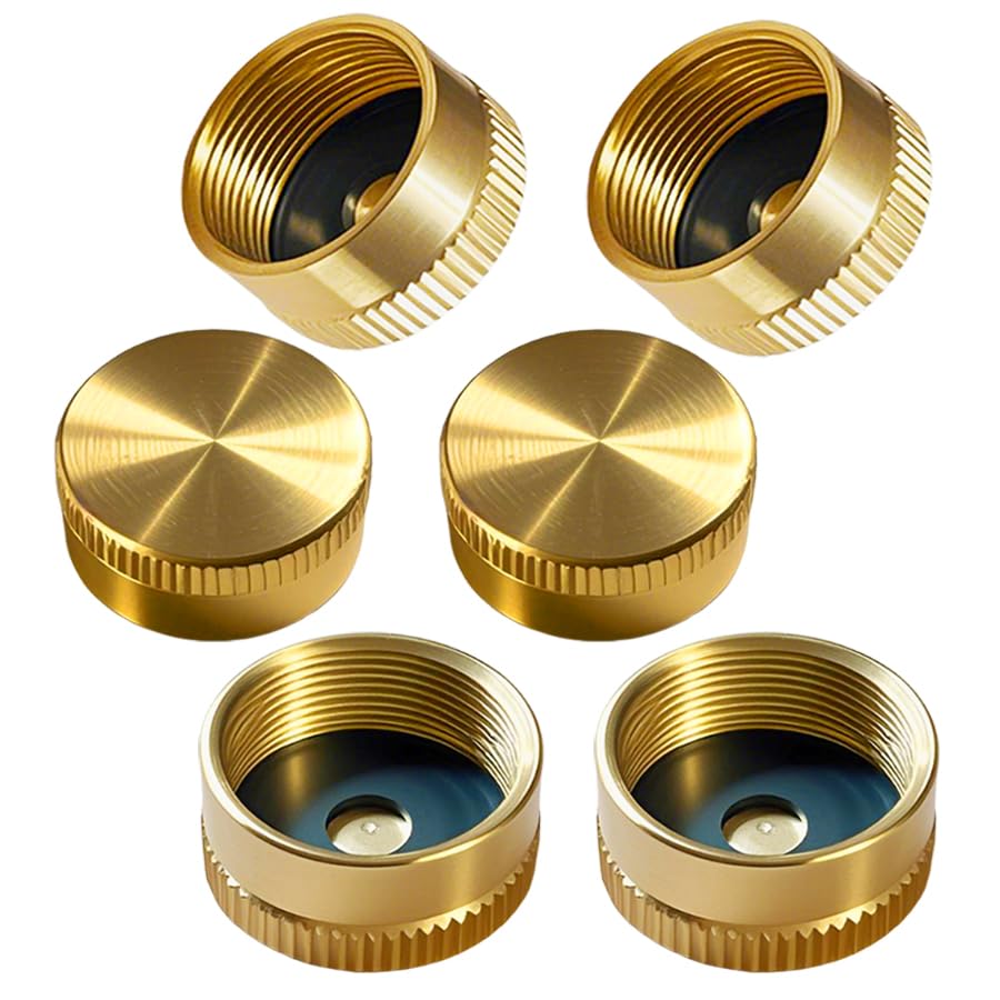 BEEDEFUL 6Pcs Solid Brass Propane Tank Cap - Universal for 1 LB Refillable Propane Cylinders, Leak-Proof Seal with Rubber Washer, Protect Threads for Camping, RV, BBQ, Heater - gas supply | Mubboo