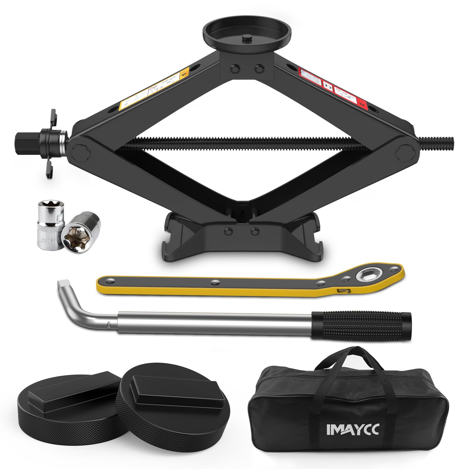 IMAYCC Wagenheber 2.5T/2500kg, universeller Scherenwagenheber für BMW Auto mit 2Pcs Gummiauflage, tragbarer Wagenheber mit Radmutternschlüssel, Auto-Notfallset für BMW Serie1/3/5/6/7/Z/X