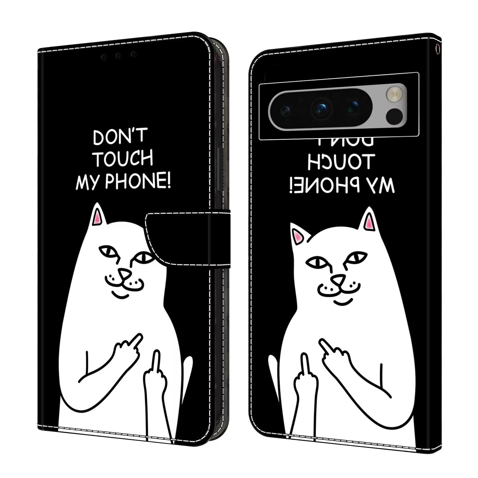 Handyhülle Für Google Pixel 7 - PU Leder Klapphülle Mit Magnet, Kartenfach & Ständerfunktion, Schwarze Katze