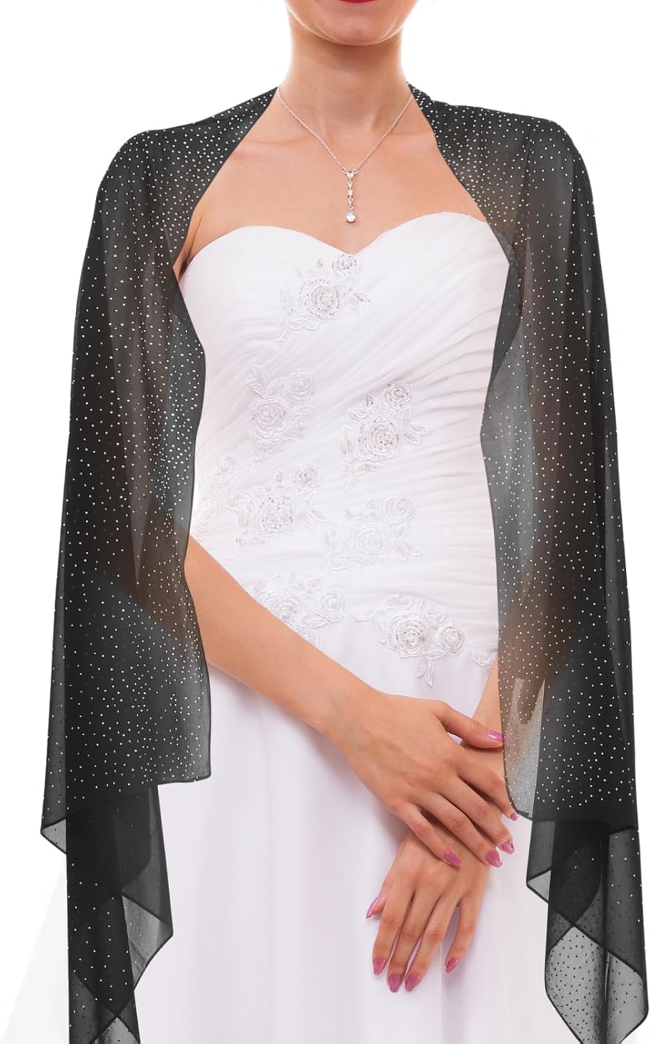 Holibanna Women Rhinestones Shawls and Wraps Shine Chiffon Sparkly Scarf for Weddings Formal