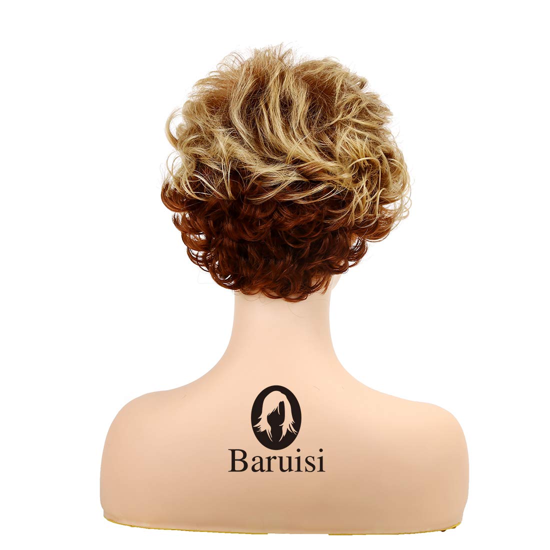 Baruisi Short Brown Pixie Wigs for Women Natural Looking Layered Curly Fluffy Synthetic Hair Wig with Bangs - Image 4