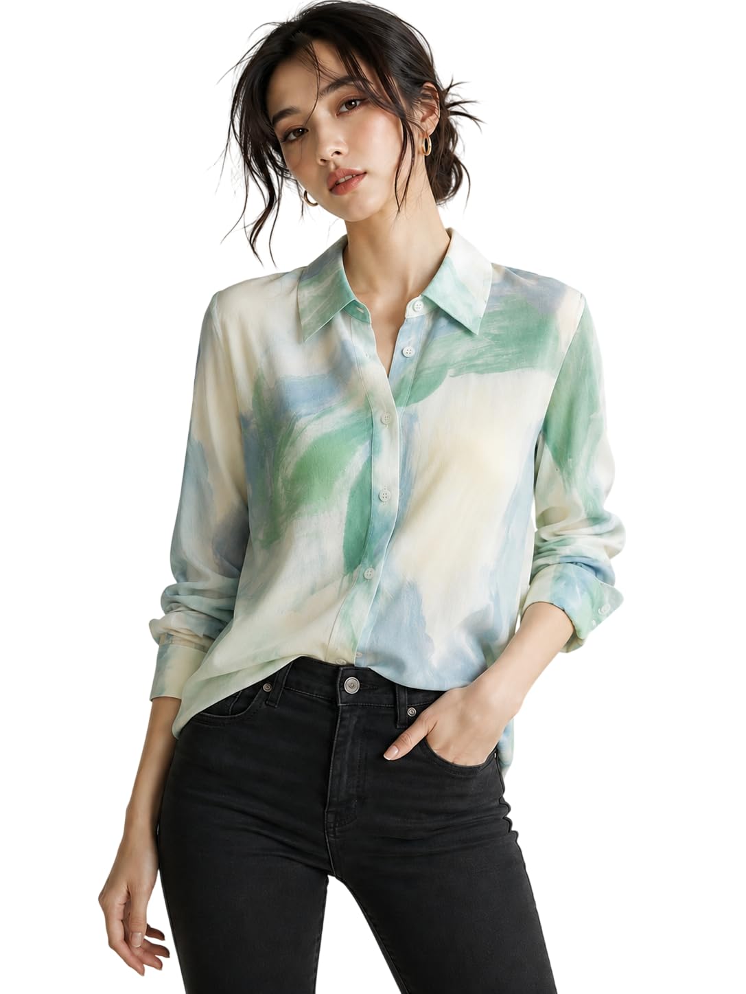 tagas Women’s Abstract Printed Satin Shirt | Full Sleeve Button Down Casual Shirt | Multicolor Regular Fit Collared Top for Women & Girls-picture-19