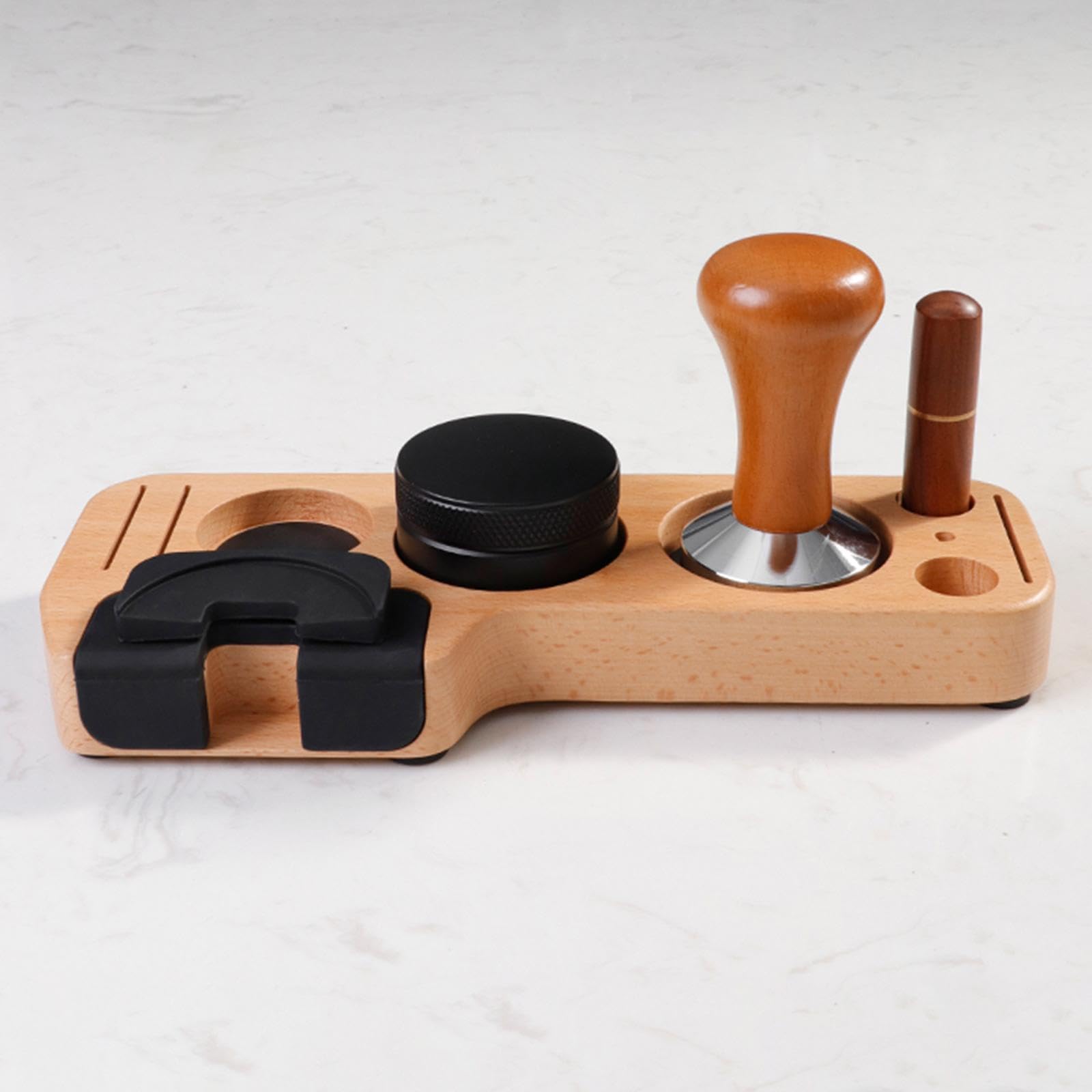 Ausstellungsständer Espresso-Zubehör-Kits Espresso-Stampfständer-Set Barista-Teil Mehrzweck-Kaffeestampfer-Verteiler und Rührer für Theken Buche 51 mm