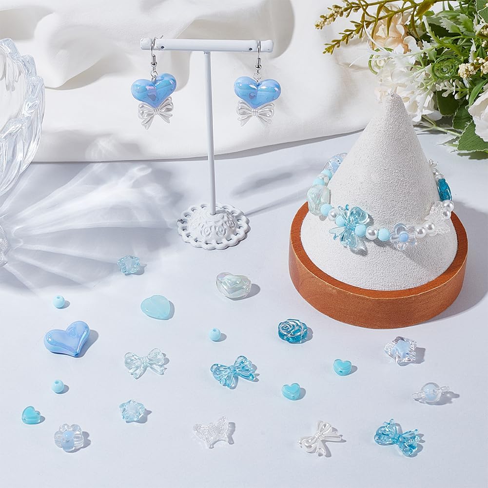 1 Box 250PCS Assorted Blue Acrylic Beads with Holes Bowknot Rose Heart Butterfly Flower Star Candy Round Aesthetic Bead Charm Bulk for Jewelry Making Necklace Bracelet Keychain Craft Supply image 4