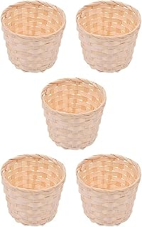 DOITOOL 5Pcs Mini Woven Baskets Without Handles, Miniature Flower Basket Dollhouse Picnic Basket Mini Wicker Basket for Fairy Garden Dollhouse Accessory, 9X9X7.5cm