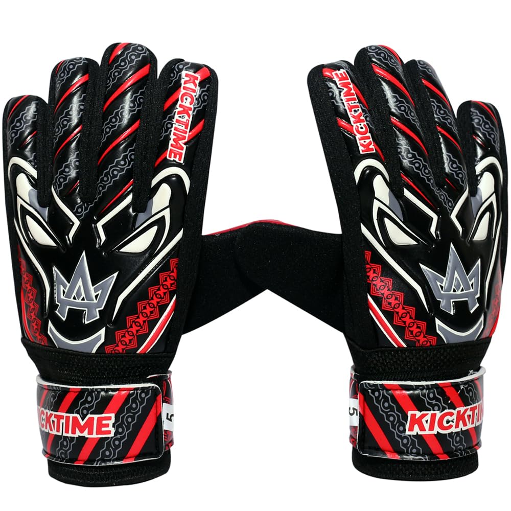 YSCARE Kids Goalkeeper Gloves Football Soccer Goalie Gloves For children Sports Practice Gloves Protection Super Grip Palms (Red, Size 4 Suitable for 6-9 Years)