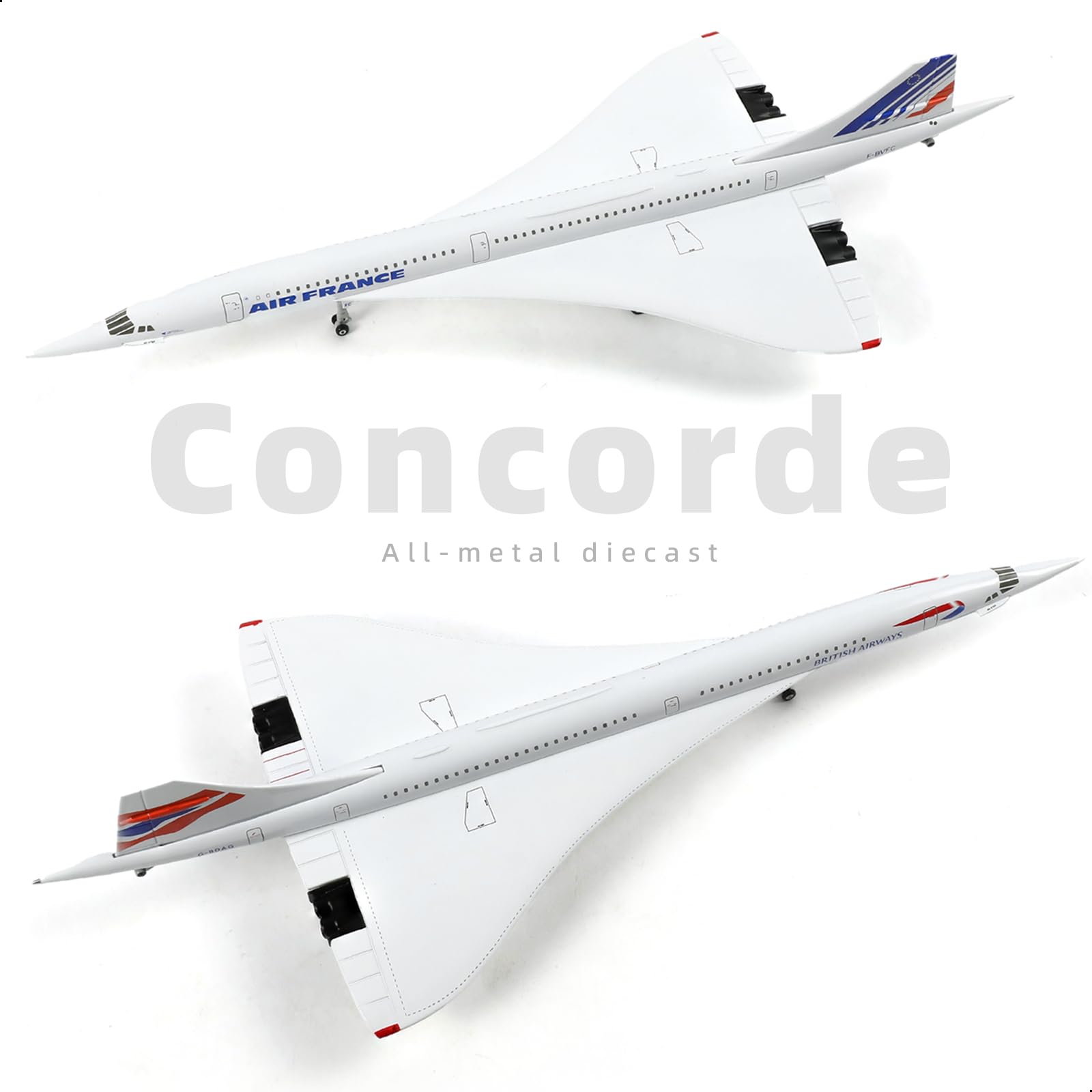 Kit de modelo de avión de metal fundido a escala 1/200 Concorde Air France con soporte, modelo Concorde para adultos entusiastas de la aviación, regalo o colección de aviones (12 pulgadas de