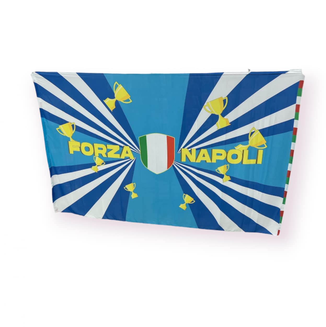 Generico Kit chapeau avec visière Naples et drapeau du stade grand 100 x 150, produit officiel, casquette casquette casquette homme, femme, garçon, avec boucle réglable, cadeau fan Scudetto Napoli