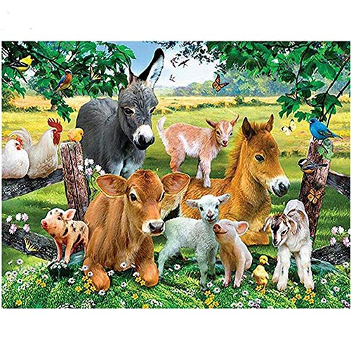 Hescn Diamond Painting Point De Croix for Home Wall Decor Mosaïque Full Drill 5D DIY Cristal Arts Craft Diamant Broderie Kits Complets Animaux De La Ferme,25X20Cm,Diamant Rond Cover