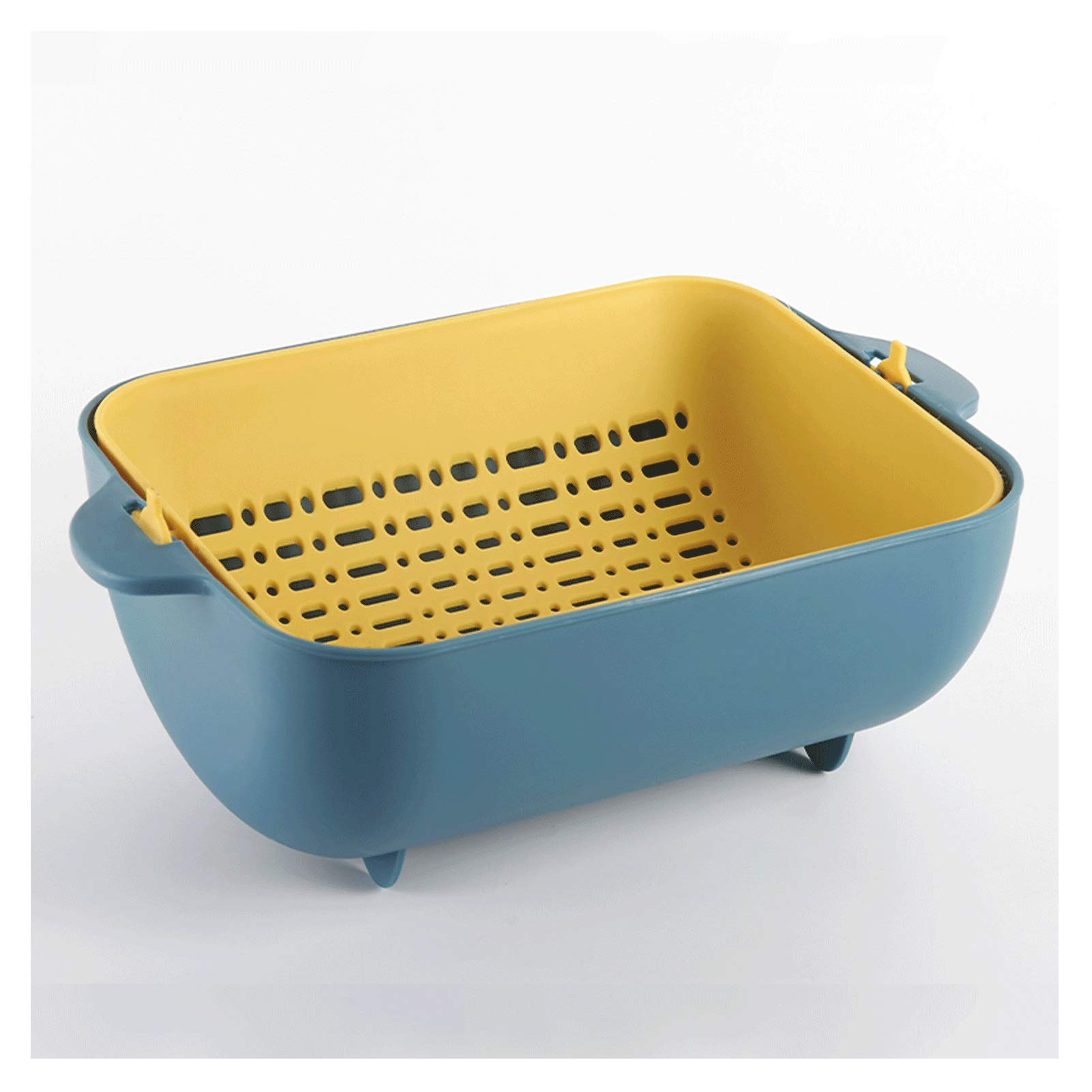 Colador 2-en-1 Cocina multifuncional Colander / Filtro Bowl Filtro desmontable de doble capa Drenaje giratorio Cuenca y canasta para lavar brócoli y tomates Coladores de Alimentos ( Color : Blue )