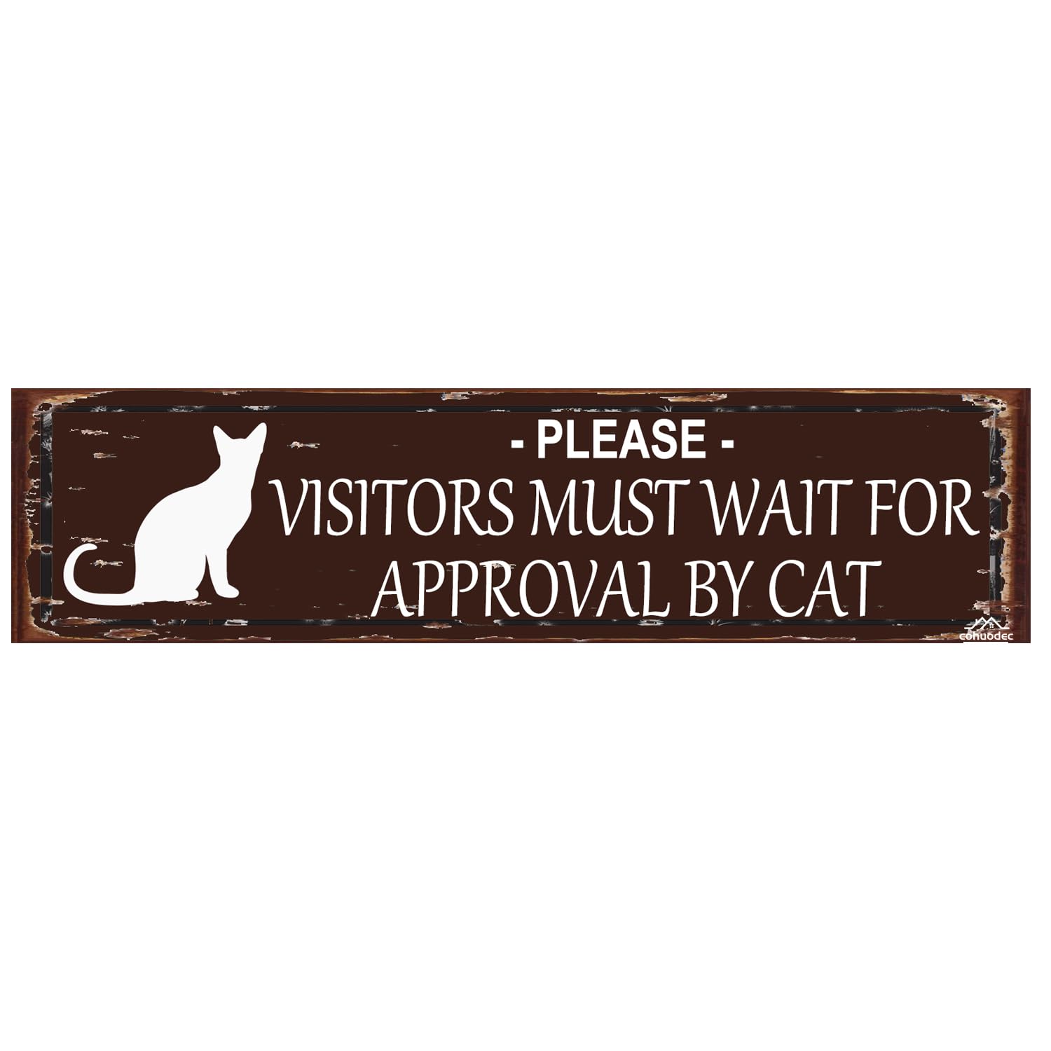 peiyeety Visitors Must Wait For Approval By Cat Sign, Funny Rustic Metal Wall Art, 16 x 4 Inch Farmhouse Home Entryway Decor Plaque