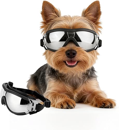 Miniatura 11 de Gafas de sol para perros de raza mediana a grande, protección ocular anti-UV con correas ajustables, color plateado