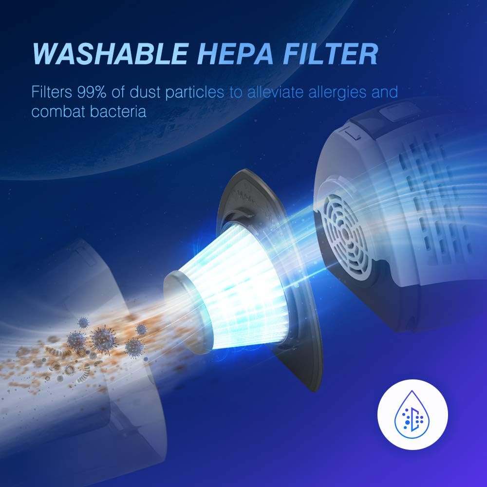 NOVETE Handheld Vacuum Cordless with Replaceable Battery, High Power Suction Lightweight Rechargeable Hand Vac Up to 30 Mins of Wet Dry Use, for Home Car Cleaning with 2 Washable HEPA Filters