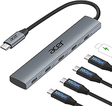 acer Hub USB C 10 Gbps, Adaptador Multipuerto Tipo C PD 100W, UIltradelgado con 4* USB-C 3.2, Carcasa de Aluminio para iPhone 15/16, MacBook iPad Pro/Air, iMac, Chromebook, Galaxy S24/23, etc.