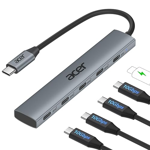 Acer 10 Gbps USB C Hub, USBC Splitter with 4*USB C 3.2 and 100W PD Port, Fast Transfer Type-C Multiport Adapter Compatible with MacBook Pro/Air M2/M1, iPad, Surface Pro, XPS【No Video Output】