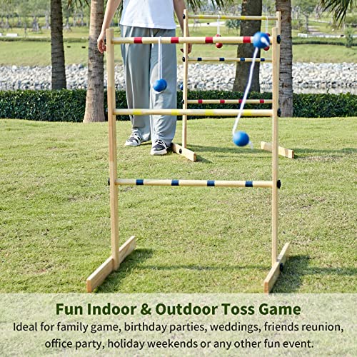 Apudarmis Ladder Toss Game Set, 35X26In Pine Wooden Golf Ladder Lawn Game With 6 Bolos Balls And Carrying Case - Outdoor Backyard Game For Teens Adults Family（New Version Sturdy Bolts） #TOP5