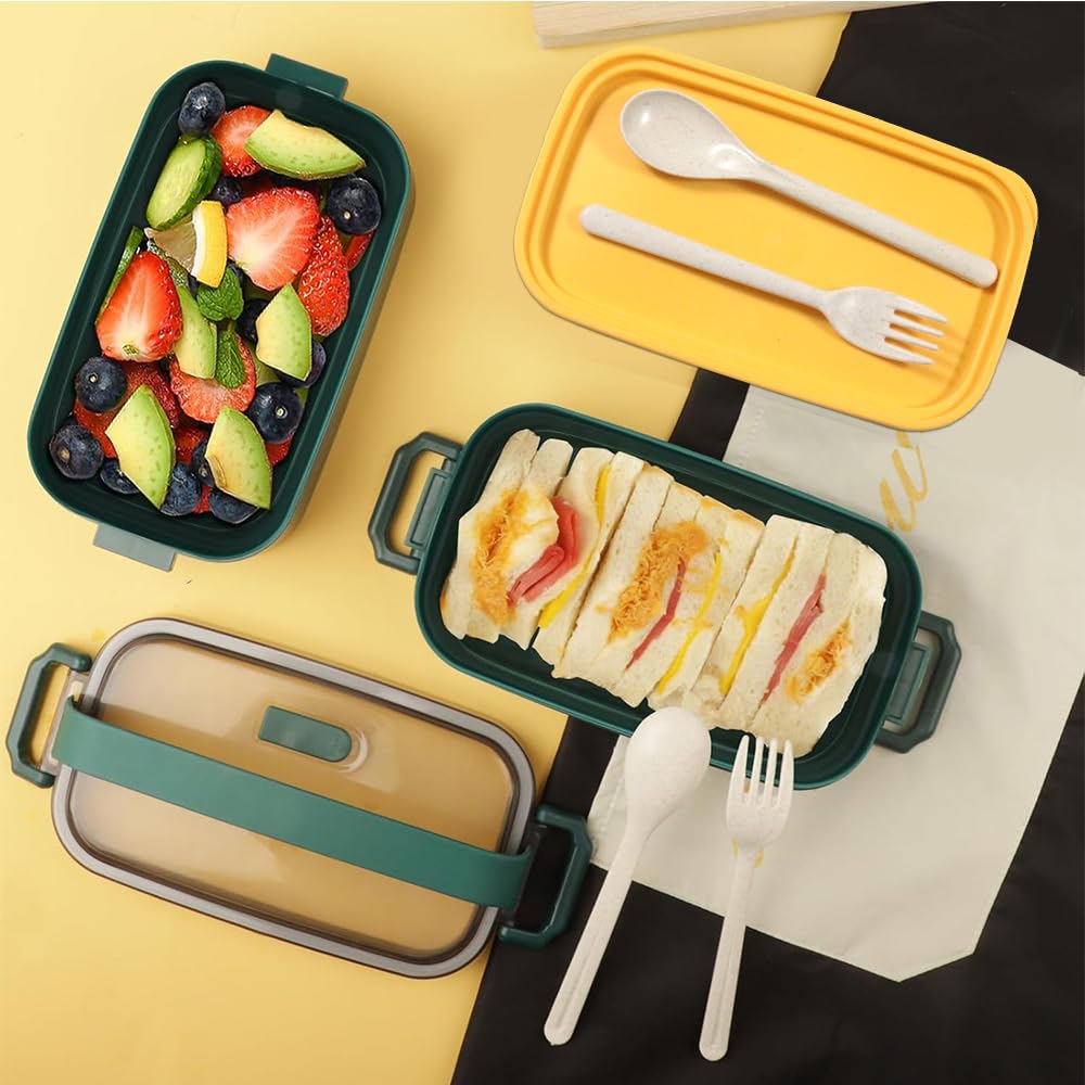 Lunch Box Kit, 1600ml Ermetico Porta Pranzo con Borsa Termica, Schiscetta Pranzo Microonde Contenitore Pranzo per Adulti Ufficio Picnic Scuola(Verde)