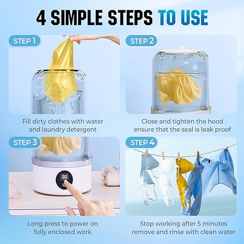 Miniatura 6 de Mini lavadora automática portátil, 2025, nueva lavadora ultrasónica portátil recargable para ropa interior, ropa de viaje compacta para