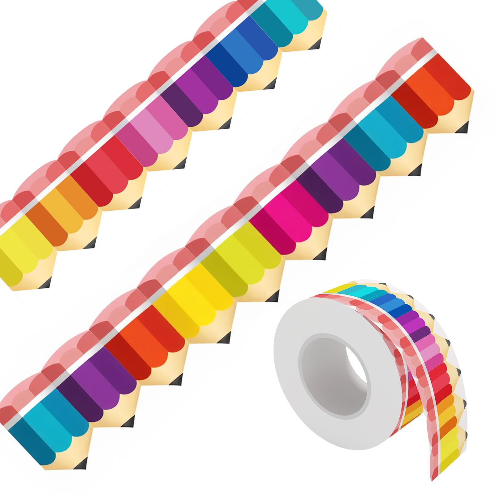 THE WHITE SHOP 65Ft Bulletin Board Borders, Colorful Rainbow Bulletin Board Border Trim, Self Adhesive Crayon Die-Cut Rolled Border, Preschool Daycare Kindergarten Classroom Chalkboard