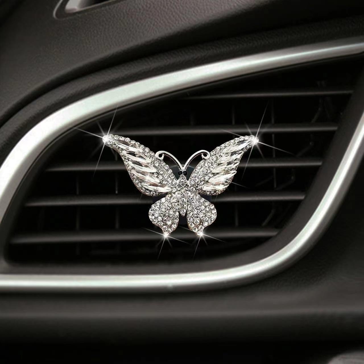 1pc Silver Cute Crystal Butterfly Car Air Fresheners Vent Clips,Exquisite Butterfly car decor,Shining Car Diffuser Vent Clip Diamond Car Decoration Interior Decor Car Accessories