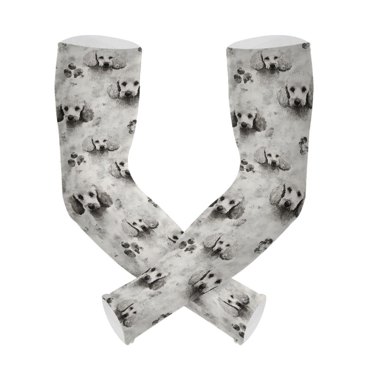 ALAZA Watercolor Retro Dog Gardening Sleeves Cooling Arm Sleeves Sun Protection Thumb Hole Arm Covers for Women Men