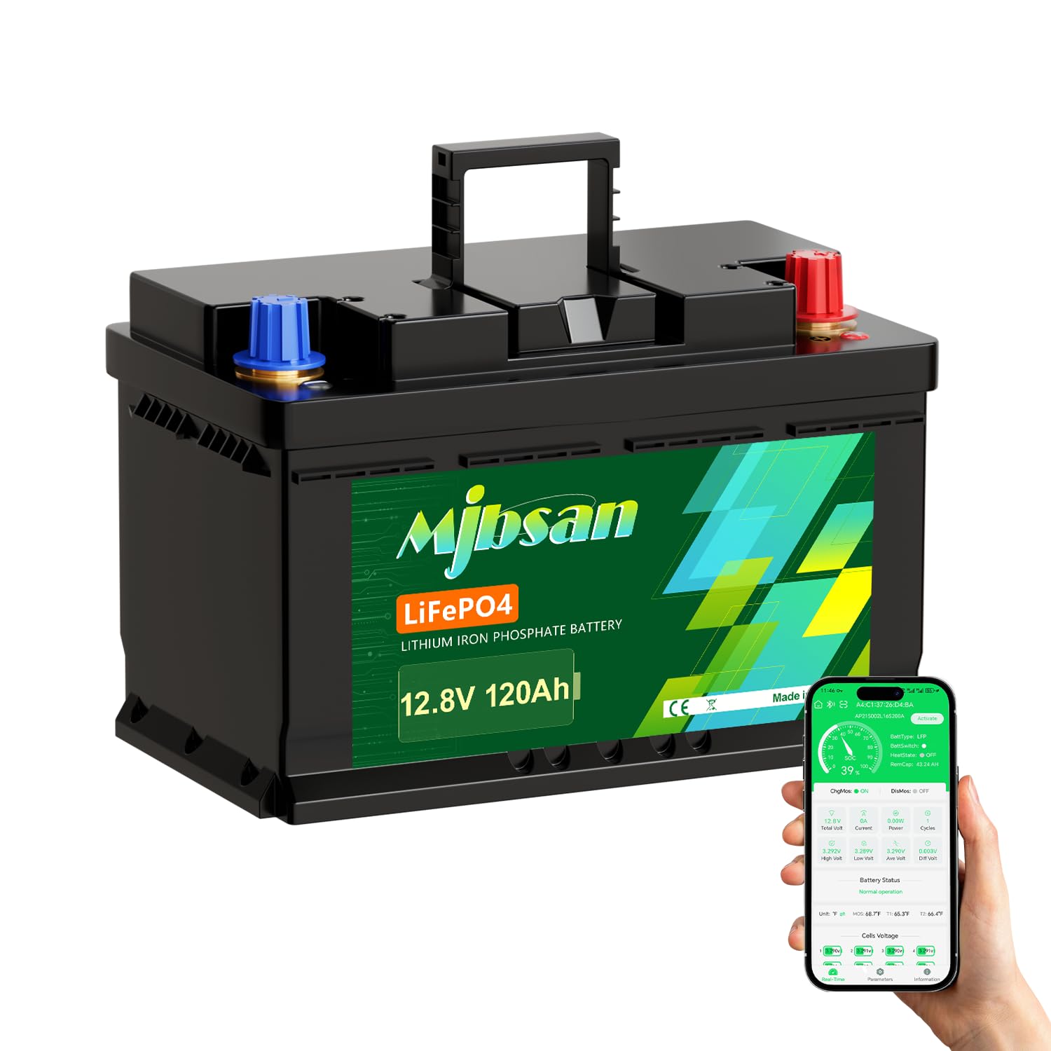 Mjbsan 12 V 100 Ah Deep Cycle LiFePO4 bateria Bluetooth, 100 A BMS, 4000-8000 cykli, maks. moc 1280 W, idealny zamiennik akumulatorów kwasowo-ołowiowych do przyczep kempingowych, na kemping, do
