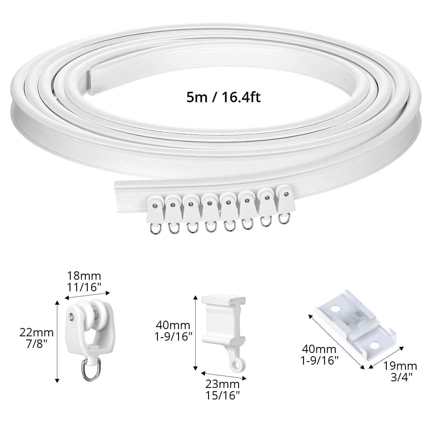QWORK® - 1 pezzi binario tenda 5 m, in plastica PVC flessibile di fissaggio, binario a soffitto, binario di tendaggio, accessori per guide scorrevoli