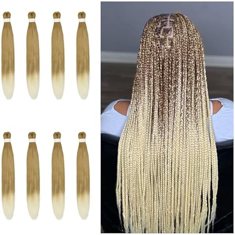 BARSDAR Pre Stretched Extension Hair for Braids, Häkeln, Haarverlängerungen, 56 cm 8 Stück , Heißwassereinstellung, Yaki-Textur EZ Braiding Hair Cover