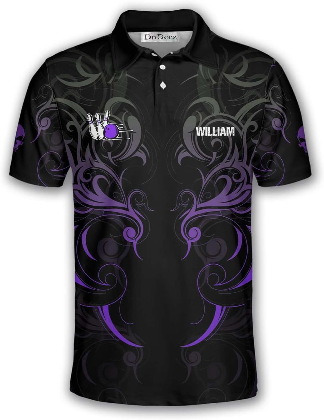Custom Bowling Shirts for Men, 3D Print Bowling Shirts Unisex Polo Flaming Skull, Sizes S - 5XL