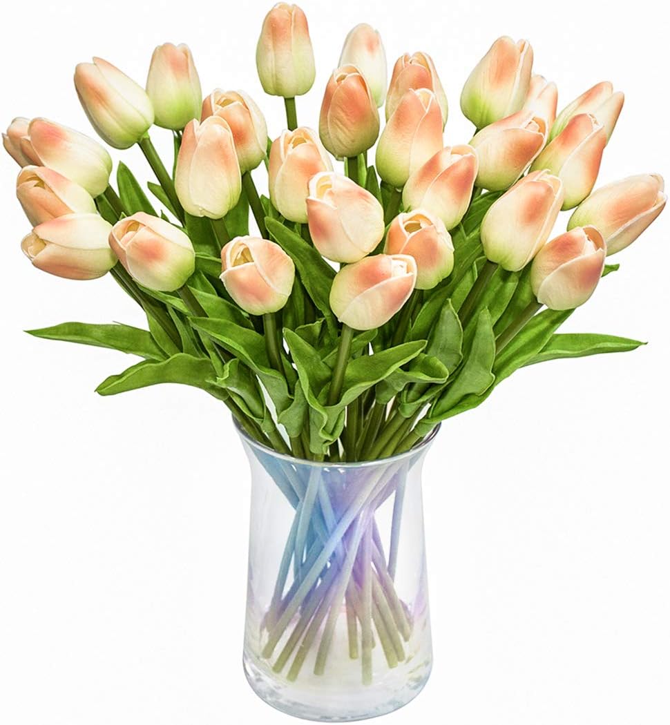 JOEJISN 30pcs Artificial Tulips Flowers Real Touch