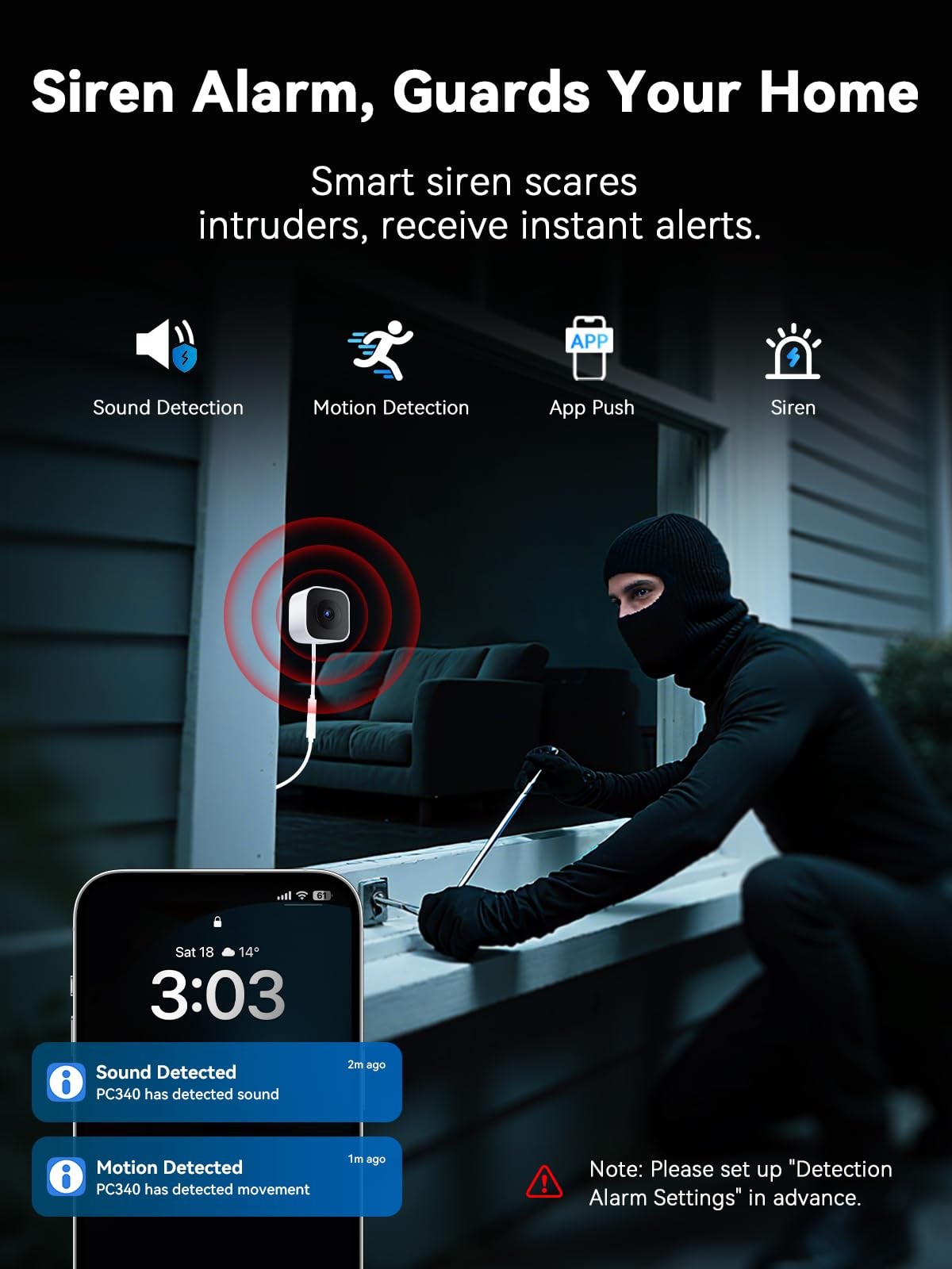 Outinput Kamera Do Okna 3MP 2K – Kamera WiFi 2.4GHz do Monitoringu Domu przez Okno, z Kolorowym Trybem Nocnym AI, Wykrywaniem Ruchu i Osób, Antyodblask, Antyrefleks, Nagrywanie 24/7