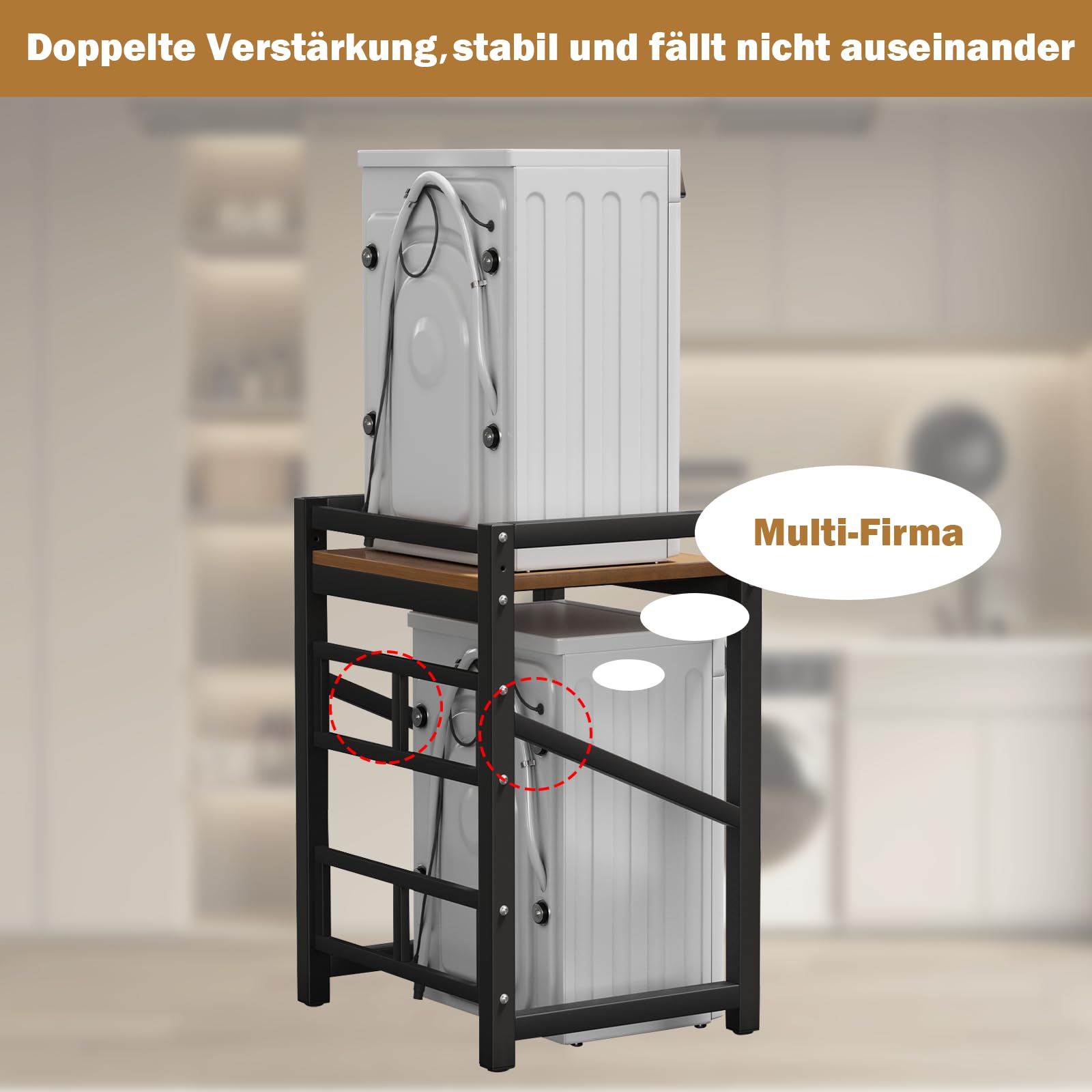 Waschmaschine Trockner Schrank, Waschmaschinenregal mit 3 einstellbare, Verstellbares Stapel-Set über Waschmaschinen, Tragfähigkeit 350 kg für Badezimmer Waschküche 73 * 63 * 105cm