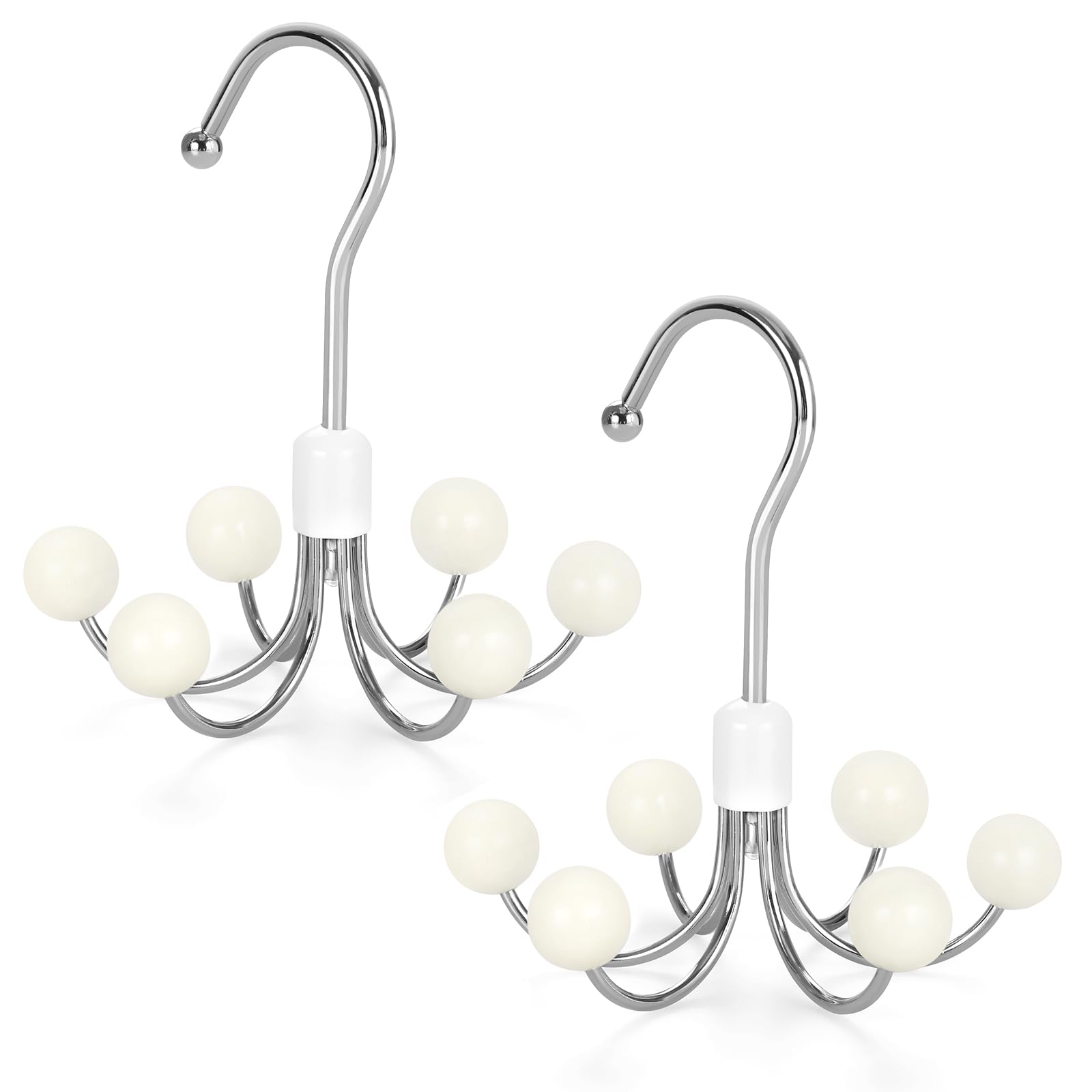 TOPIA HANGER CT43W - Paquete de 2 perchas con 6 bolas de madera, colgador giratorio de 360°, colgador de bufanda, ganchos de armario, organizador de bolso, colgador de brasier, organizadores de
