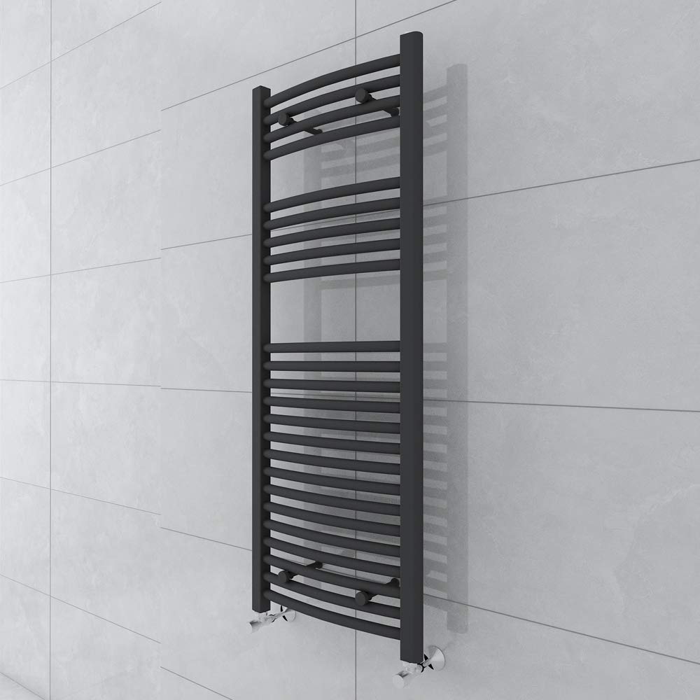 Warmehaus Towel Radiator 1200 x 450mm Grey Contemporary Bathroom Towel Rail - Curved