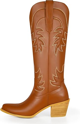 Miniatura 4 de Botas vaqueras bordadas para mujer, botas vaqueras de media pantorrilla, punta puntiaguda, tacón grueso, 2.0 in, diseño de moda, botas occidentales