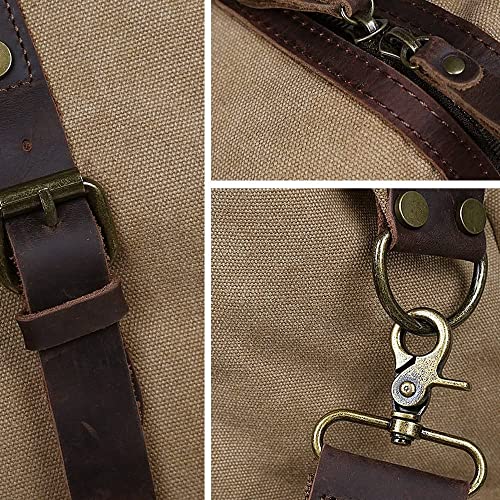 S-ZONE Oversized Leather Canvas Duffel Shoulder Weekender Mens Overnight Bag with Leather Luggage Tags4